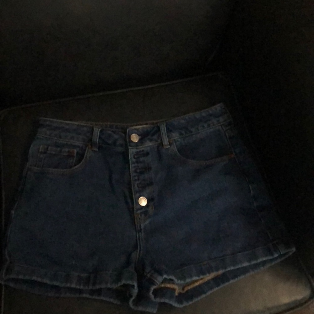 High Waist Button Up Mom Jean Shorts